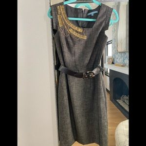 Antonio Melani charcoal dress with gold accents